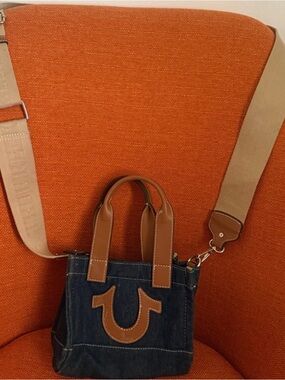 Denim Mini Tote with Tan Leather Trim